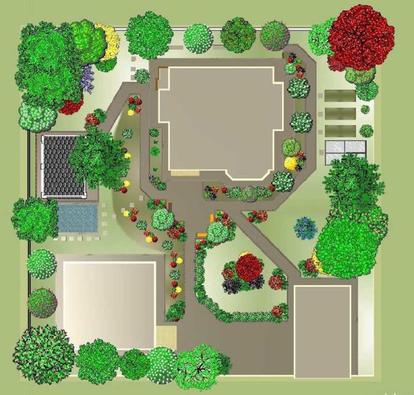 Landscaping plan of a square plot of a country house