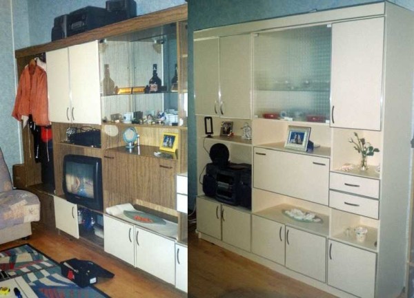 Renovation of an old furniture wall - before and after