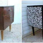 Another bedside table. When decorating it, contrasting wallpapers with a contrasting pattern were used