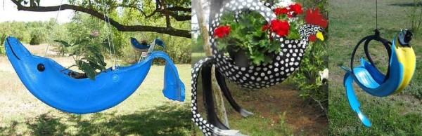 Tire cache-pot - parrot, rooster and dolphin