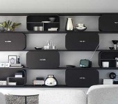 A combination of open and closed shelves. Custom shape - rounded corners and brand new look