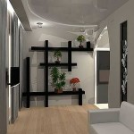 The laconic style of apartment decoration and the same laconic shelves in a contrasting color. In this interior, they are the main element.