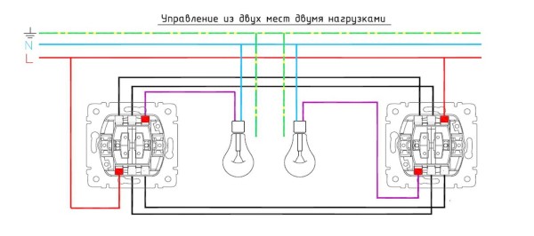 The principle of connecting two-key pass-through switches