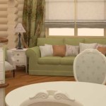 Whitewashed logs allow you to transfer accents to furniture and window decoration - curtains to match the upholstery create a color spot