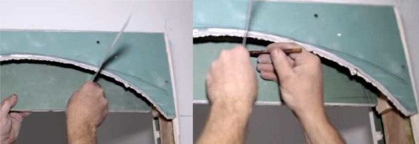 We transfer the shape of the arch to another sheet of drywall