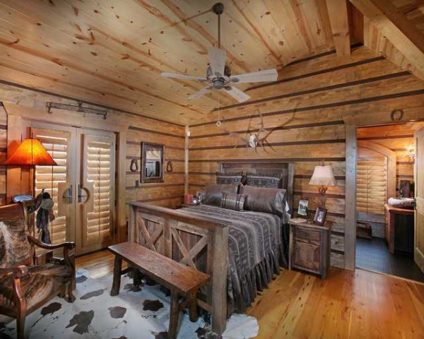 The rustic style will appeal to men. In this case, painting the lining using the brushing technique is the norm. And the colors are chosen dark