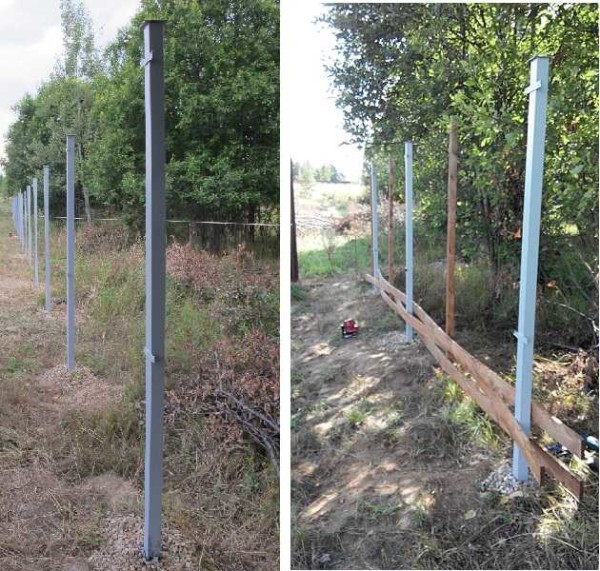 Painted posts and the first three boards, braided between the two outermost