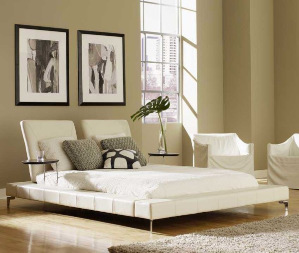 An unusual bed is the dominant feature of this interior