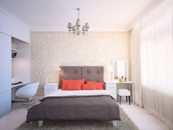 An interesting solution: a wardrobe with a full wall, and a workplace is allocated in it