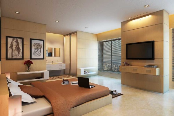 Stylish decoration, cozy bedroom, you guessed it - modern style