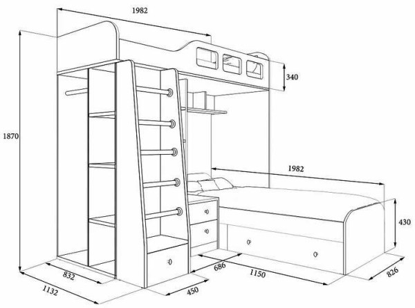 Corner bunk bed