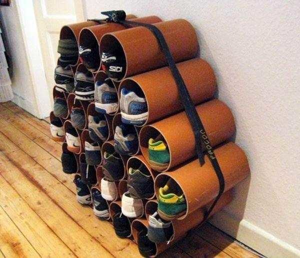 System for storing shoes made of plastic pipes ...