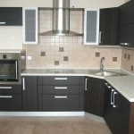 L-shaped kitchen set made of MDF with a dark facade