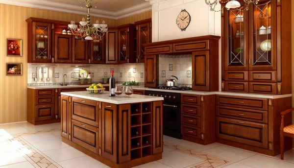 Solid wood island kitchen set