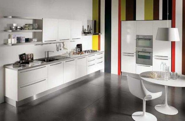 Wallpaper for the kitchen is minimalism - strict geometry or monochromatic embossing