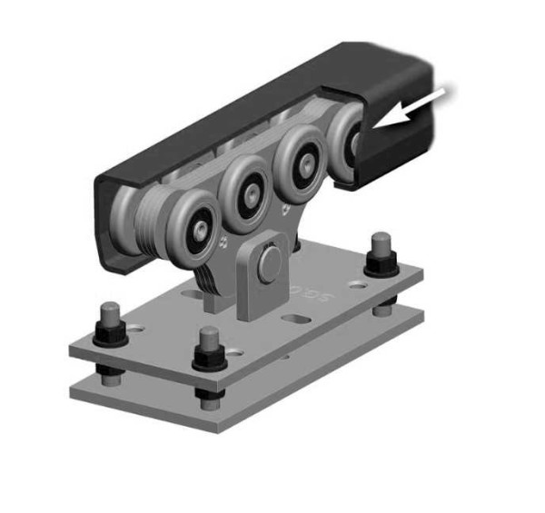 A support beam is rolled onto the rollers, therefore they bear the main load