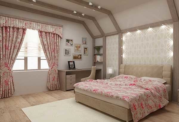Floral motifs on the curtains in the bedroom