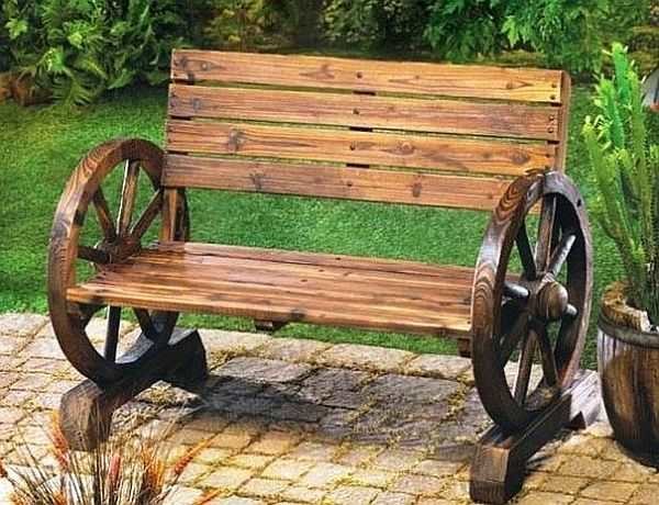 A bench made of boards with a back and wheels instead of sides - it looks interesting