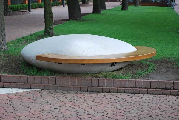 Bench made of stone and boards