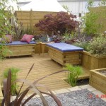 Cozy corner for rest - wooden benches covered with colored dermantine