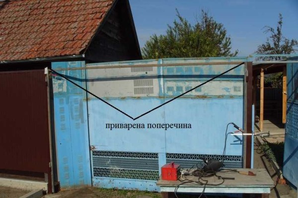A crossbar is welded to the gate posts