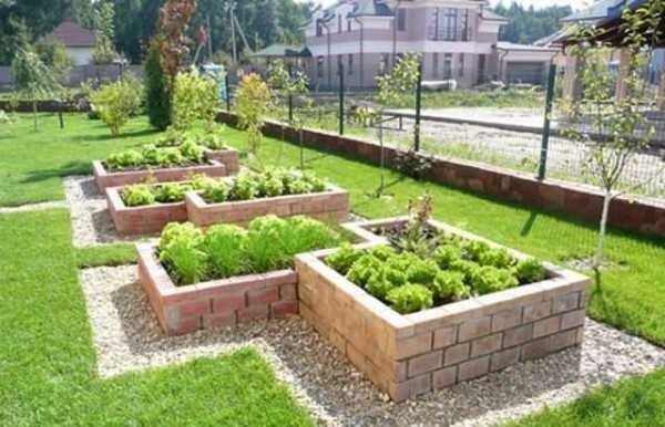 Brick high beds for a decorative garden