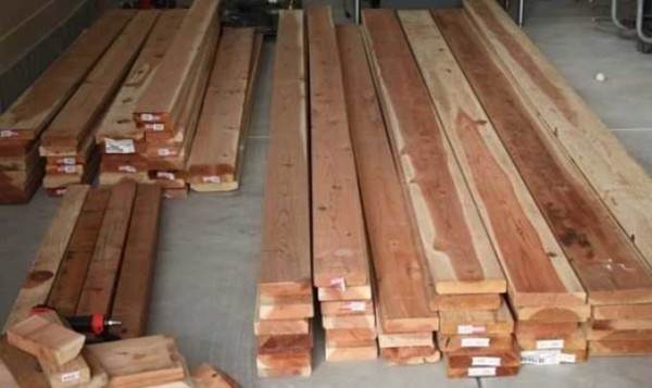 Planed boards, treated with impregnation to slow down decay