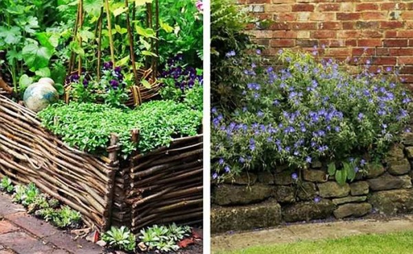 Garden edging can be woven from fresh branches or laid out from stones