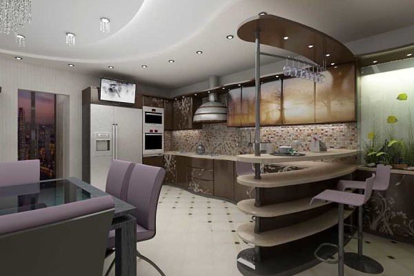 In the spacious kitchen))