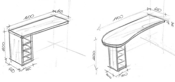 Sketches of easy-to-manufacture bar counters