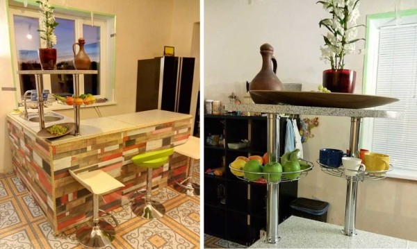Bar counter for the kitchen with a do-it-yourself sink
