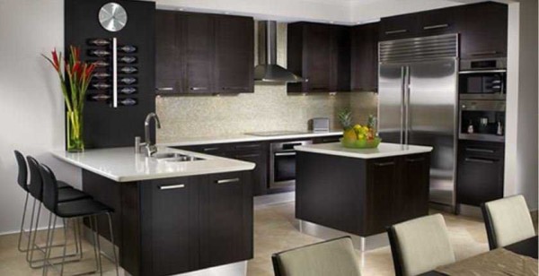 Bar counter in studio apartment