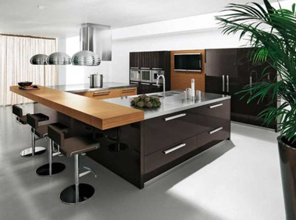 Bar counter for the kitchen as an extension of the island table