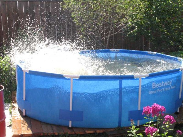 Swimming pool on a wooden base