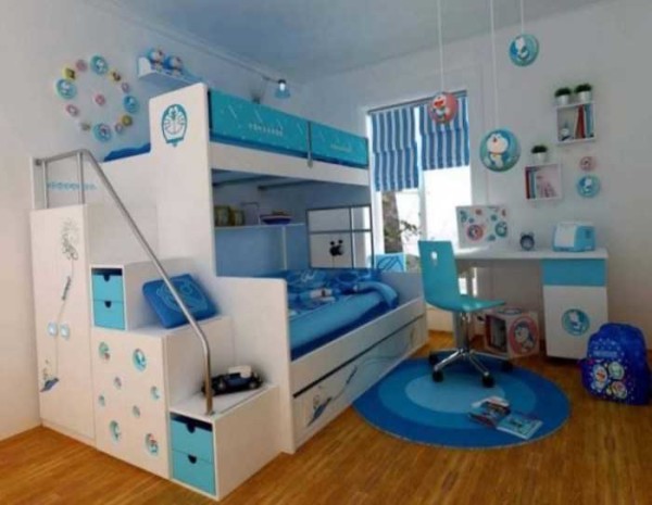 The side of the bed has been converted into a storage system. A practical option