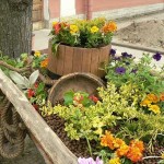 Multi-tiered flower bed in a rustic garden design