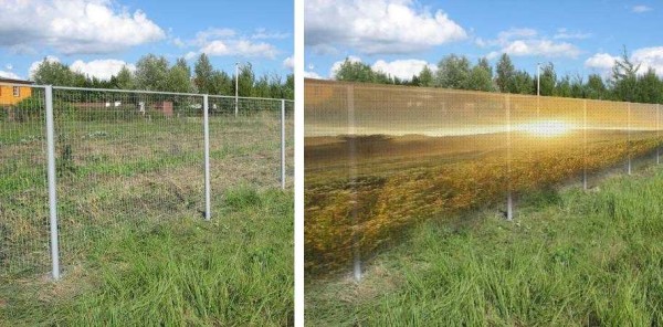 A rolled photo grid is rolled out with a continuous web