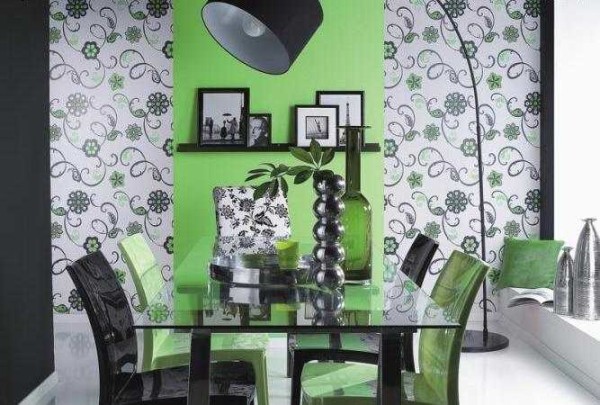 Accentuating a wall near a piece of furniture is another way to glue wallpaper in two colors.