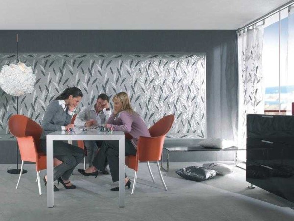 Panel from wallpaper of a different color in a modern interior
