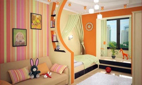 Zoning a children's room using different wallpapers