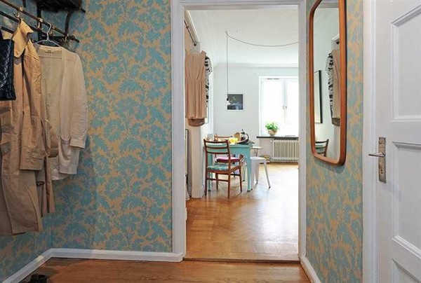 Scandinavian-style hallway with a distinctive color combination