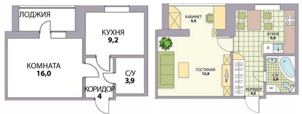 Redevelopment of 1 room Khrushchev