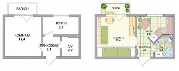 Khrushchev's layout: 1 room