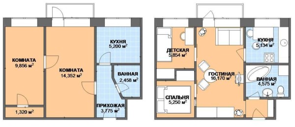 Another option for converting a two-room apartment into a three-room apartment