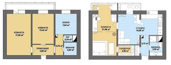 Redevelopment of the Khrushchev: 2 rooms are converted into 3
