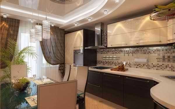 Kitchen layout with balcony - corner arrangement of furniture