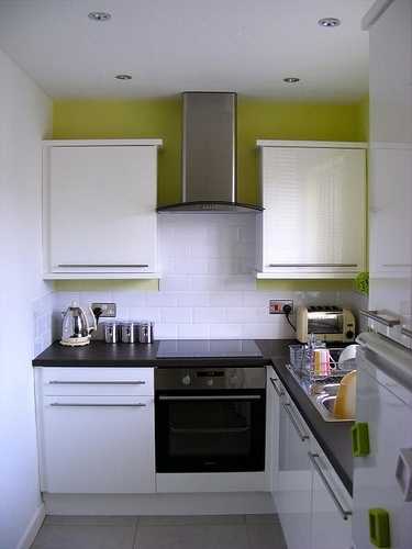 Layout of a small kitchen with a refrigerator