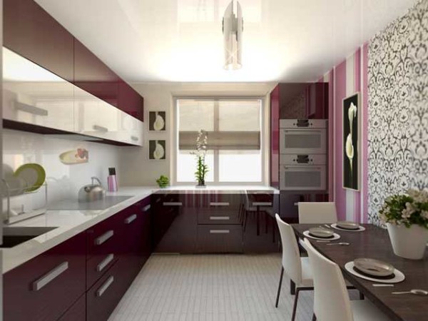 In a square kitchen, it is convenient to arrange furniture in a corner