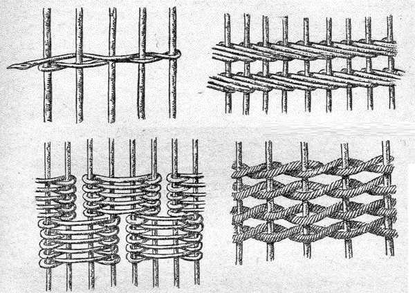 Weaving patterns for fences from vines and twigs
