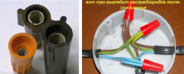 Connecting conductors in a junction box with caps